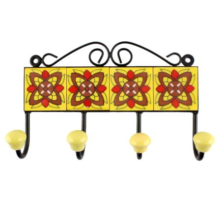 Ceramic Floral Tile Hook in Yellow